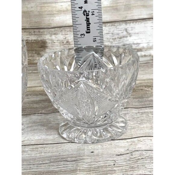 Vintage European Cut Crystal Creamer & Sugar Bowl Set Diamond & Fan Pattern - Picture 6 of 10